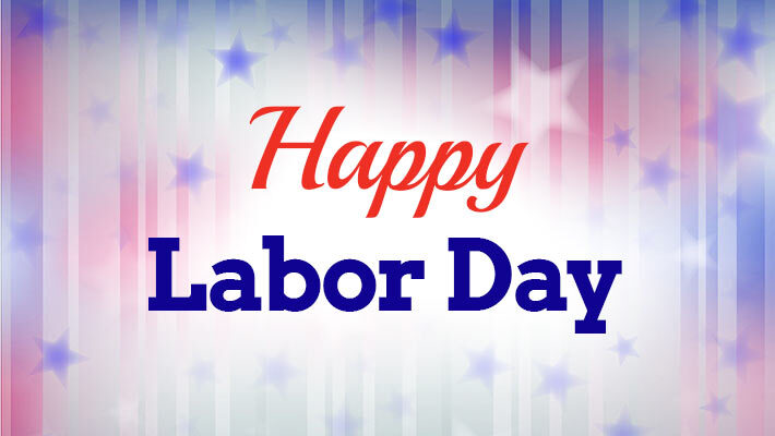 Stars and stripes behind text that reads Happy Labor Day