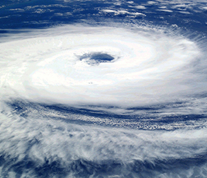 An aerial view of hurricane clouds.